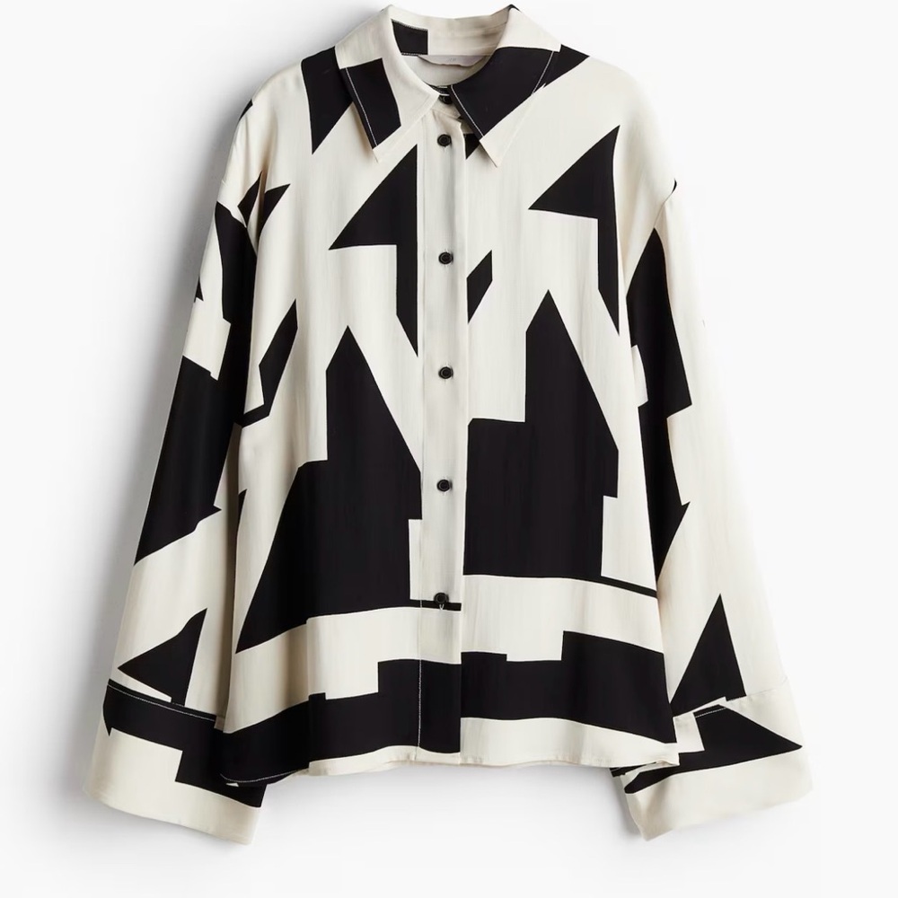 H&M Black and White Geometric Blouse